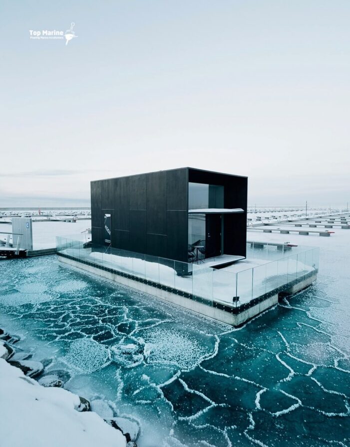 jään kestävä ponttonilaituri talviolosuhteissa kelluva rakennuksen alla