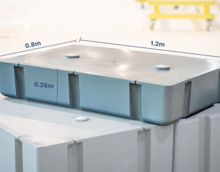 220 l muovinen ponttooni laiturikäyttöön, mitat 0,8 x 1,2 m, korkeus 0,26 m