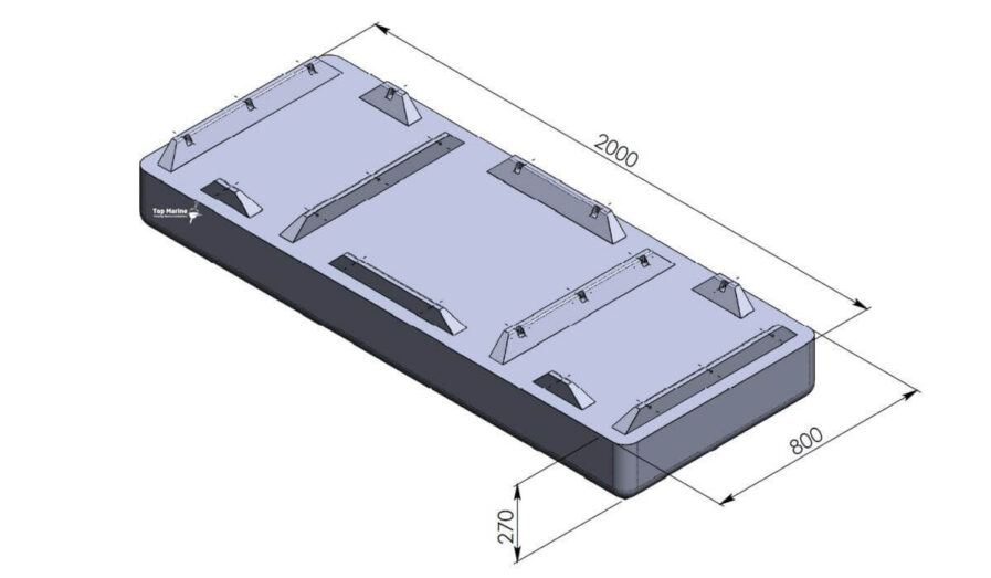400 l muoviponttooni rakenne ja mitat, pituus 2000 mm, leveys 800 mm, korkeus 270 mm