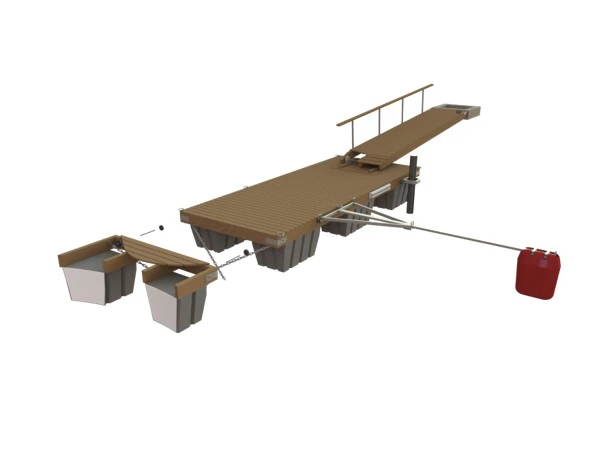 Ponttonilaiturin rakenne ja ankkurointi betoniponttoneilla